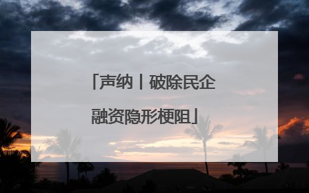 声纳丨破除民企融资隐形梗阻